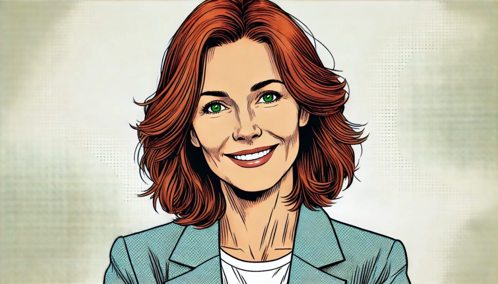Ein Portraitbild einer lächelnden Frau mit roten Haaren